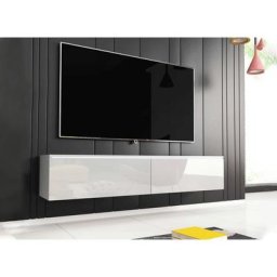 Deco In Paris - Meuble tv contemporain laqué blanc avec led 2 portes malorie - 180 cm - blanc