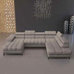 Sally - Canapé d'angle panoramique convertible avec coffre en velours taupe - Angle gauche - Taupe