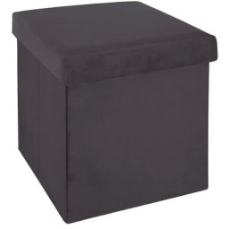 Pouf pliable - l 38 x l 38 x h 38 cm - Velours - Gris foncé - Livraison gratuite - Gris