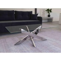 Table basse design rectangulaire en verre pieds argentés connor - argenté