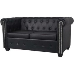 Hommoo Canape Chesterfield a 2 places Cuir synthetique Noir HDV09230
