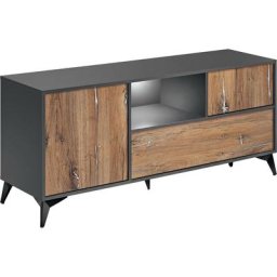 Venice Meuble télé Meuble télé avec 3 portes led Design moderne Rangement pratique - Noir Mat &