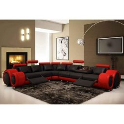 Canapé d'angle cuir noir et rouge + positions relax OSLO - Angle Gauche - noir rouge