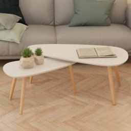 Table salon Moderne - Ensemble de tables basses 2 pcs, Bois de pin massif Blanc FR27189