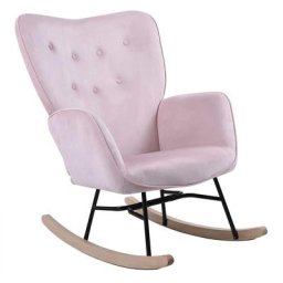 Bakaji - Fauteuil Rocking Chair Relax Tissu et Métal Rembourré Design Moderne Rose