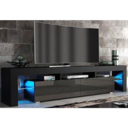 Meuble TV SPIDER BIG à LED en Noir MAT avec portes Gris Laqué 200 cm