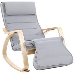 Songmics - Fauteuil à Bascule, Rocking Chair, avec Repose-Pied, Réglable en 5 Niveaux, Charge Max