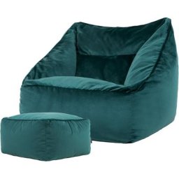 Pouf Fauteuil en Velours Natalia et Repose-Pieds, xxl Pouf Geant pour Salon, Pouf Poire Adultes,