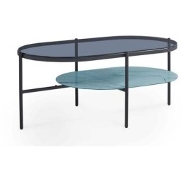 Table basse ovale en verre et métal noir brewen - noir