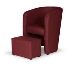 NUNO Fauteuil cabriolet + pouf en simili rouge - L 59 x P 63 x H 77 cm