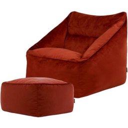 Pouf Fauteuil en Velours Natalia et Repose-Pieds, xxl Pouf Geant pour Salon, Pouf Poire Adultes,