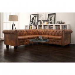 Moderne-Stil Canapé d'angle Chesterfield 5 plcs Cuir artificiel Marron Pour salon/jardin,Montage