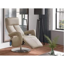 Fauteuil de relaxation électrique avec têtière manuelle en cuir beige Balbo