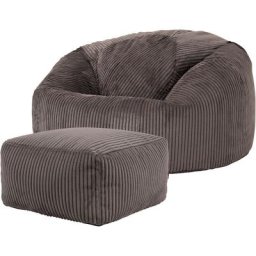Icon - Pouf Classique en Velours Côtelé Kingston, Fauteuil Pouf pour Adultes, 85cm x 50cm, Gris