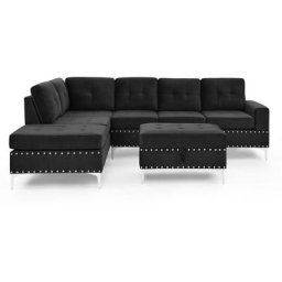 Canapé d'angle réversible en velours noir avec pouf ANTALIA - noir