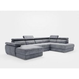 Canapé panoramique convertible avec coffre en velours gris MARIANO- Angle gauche - gris