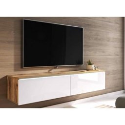 Deco In Paris - Meuble tv contemporain chêne et laqué blanc avec led 2 portes malorie - 140 cm