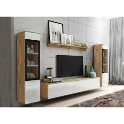 Deco In Paris - Meuble tv contemporain chêne et blanc laqué avec led - veronica xl - bois blanc