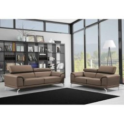 Ensemble canapé 3+2 places design marron BRITTA - marron
