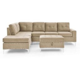 Canapé d'angle réversible en velours beige avec pouf antalia - beige