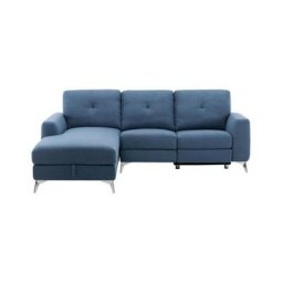 Canapé d'angle gauche relax électrique - 3 places - FRANKLIN - Tissu Bleu - coffre et port USB - L