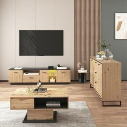 Ensemble de salon, meuble tv, table basse et buffet (3 pièces), bois naturel