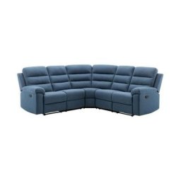 Canapé d'angle relax manuel 5/6 places - AUGUST - Tissu Bleu - L 211 x P 136 x H 100 cm