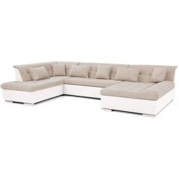 Canapé d'angle panoramique convertible en tissu beige et simili blanc atema - Angle Droit - beige
