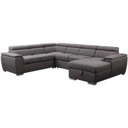 Canapé panoramique convertible coffre de rangement en tissu gris gaelle - Angle Droit - gris
