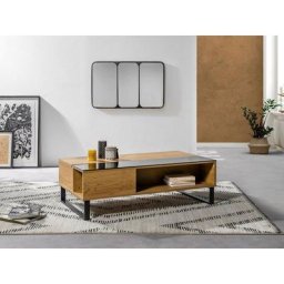 Tables Basses Bobochic Table basse avec plateau relevable azea imitation chêne et noir - Marron
