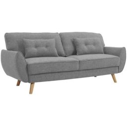 Canapé clic clac en tissu gris clair avec pieds en bois panama - gris clair