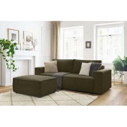Canapé droit convertible Bobochic Canapé droit convertible coffre nihad velours côtelé avec pouf