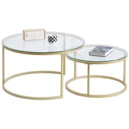 Table basse scandinave table gigogne table d'appoint 2 pièces avec surface en verre et pieds en