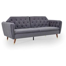 Canapé clic-clac convertible 3 places en tissu velours gris ariane - gris