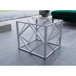 Table basse design en verre et métal carrée ELIO - argenté