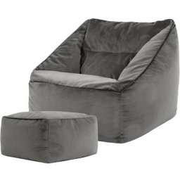 Pouf Fauteuil en Velours Natalia et Repose-Pieds, xxl Pouf Geant pour Salon, Pouf Poire Adultes,