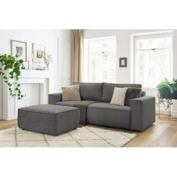 Canapé droit convertible Bobochic Canapé droit convertible coffre nihad velours côtelé avec pouf