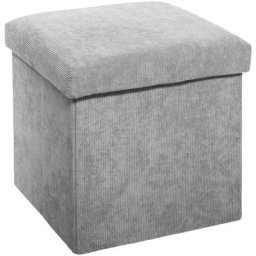 Pouf/coffre pliable 2en1 en velours côtelé - Gris - 38 x 38 cm - Livraison gratuite - Gris