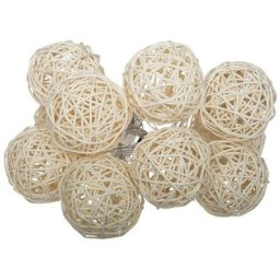 Guirlande lumineuse 10 boules led en rotin - Beige