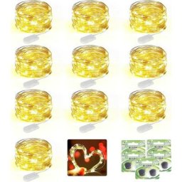 10 Pack 2M 20LED Guirlandes Lumineuses à Piles, Fil led lumineux de Cuivre Étanche pour Décoration