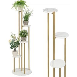 Tagère à Fleurs à 4 Niveaux Moderne, Support de Pots avec Support Doré Placard Étanches,