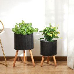 Paco Home - Pot De Fleurs Cache-Pot Grand Bac Intérieur Pot De Plantes Lot Osier Tressé Bois Noir,