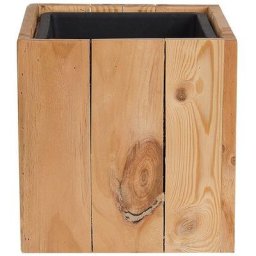 Petit Cache-Pot Cube en Bois Clair 24 x 24 cm avec Insert en Plastique, Idéal pour Intérieur ou