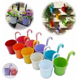 Lot de 10 Pots de Fleurs à Suspendre en métal avec Trou de Drainage Crochet Amovible Assortiment de