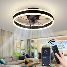 Ventilateur de plafond, moderne, silencieux, avec kit de lumière réversible LED, télécommande,