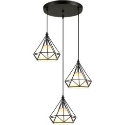 Rétro Suspension Luminaire Industrielle Metal Design Diamant Noir, Lustre Abat jour 20cm Métal