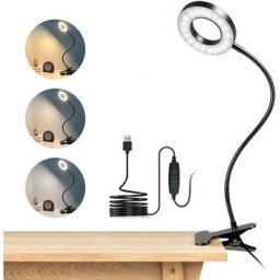 Lampe de Bureau à Pince 48 led Flexible à 360°Lampe Lecture Clipsable 3 Modes d'Éclairage &10