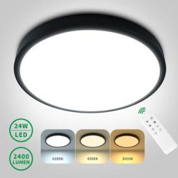 Anten Noir Plafonnier LED Dimmable Ultra-Mince 24W Lampe de Plafond avec Télécommande IP40 Lampe
