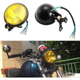 Universel Rétro Noir Shell Jaune Lentille Phare Moto Avant Phare Lampe Ampoule