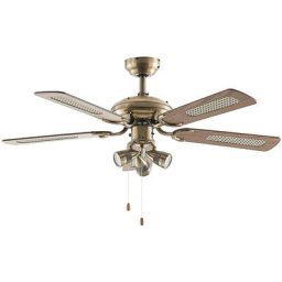 Ventilateur de plafond avec lampe 'Anariki' en métal pour salon & salle à manger - laiton, chêne